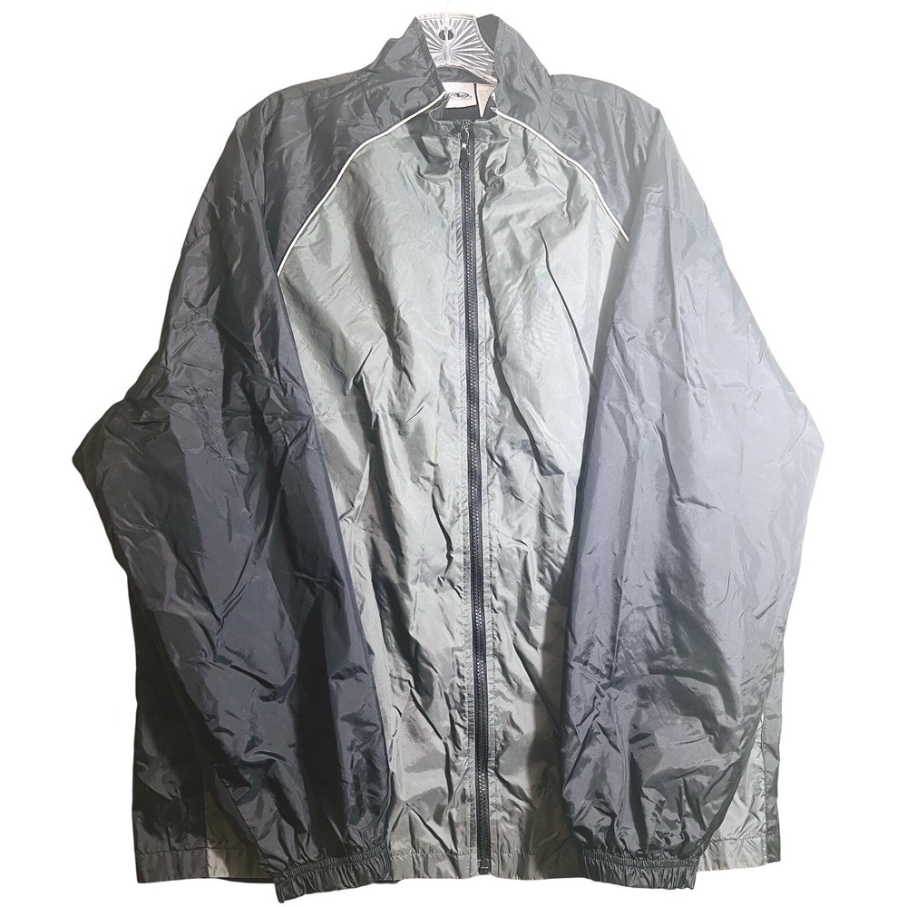 Athletic Works Jacket Mens XL Black Grey Full Zip Nylon Windbreaker AW43A501